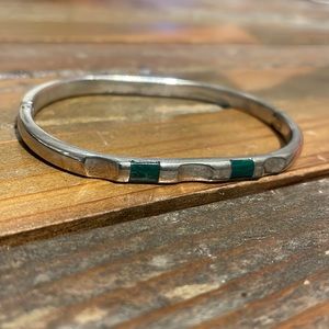 Vtg Sterling Silver Malachite Mexican Bangle